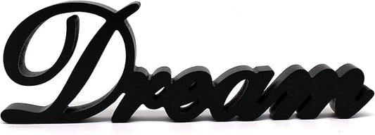 CVHOMEDECO. Matt Black Wooden Words Sign Free Standing "Dream" Desk/Table/Shelf/Home Wall/Office Decoration Art, 14 x 4-1/4 x 1 Inch