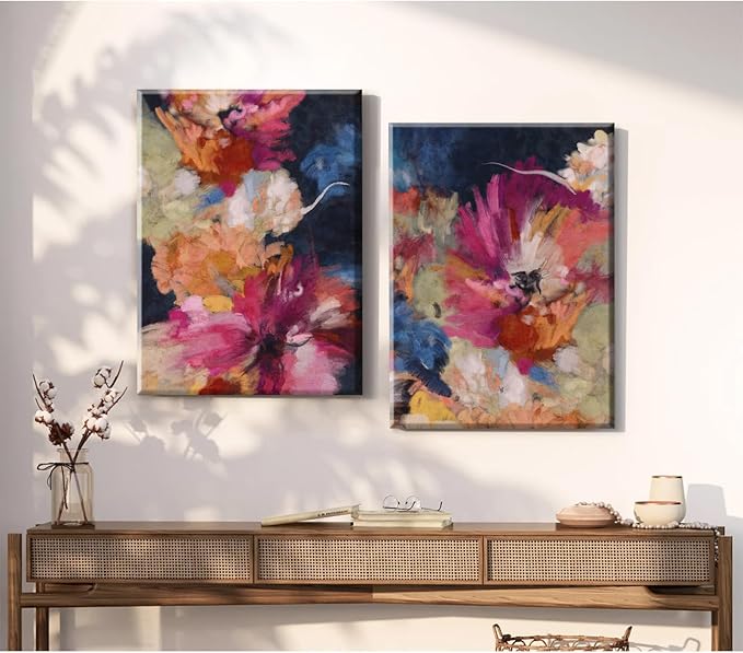Colorful Abstract Wall Art Decor Modern Flower Canvas Wall Art Abstract Flower Pictures Painting Modern Colorful Artwork Posters Abstract Prints for Living Room Bedroom 12x16 Ready to Hang Set of 2