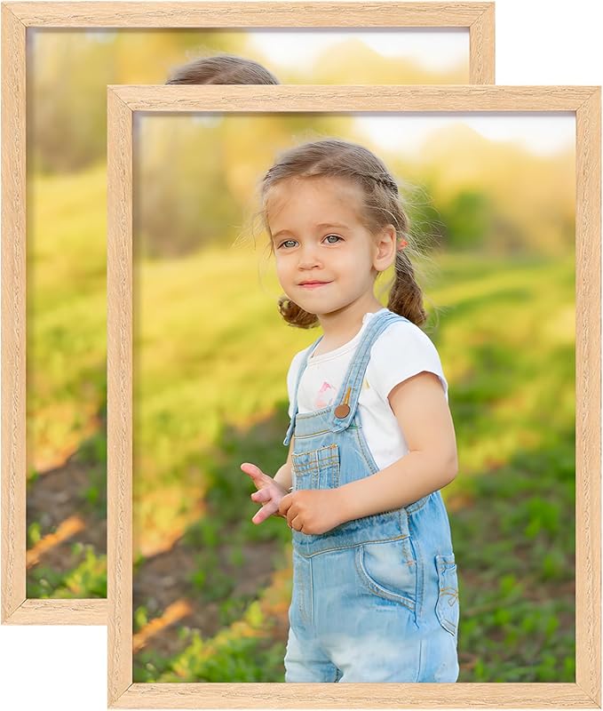 ATOBART 8x10 OAK Natural Wood Photo Frame,2 Pack Picture Frames Real Glass front Wall Hanging Gallery for Wall and Tabletop Display,set of 2