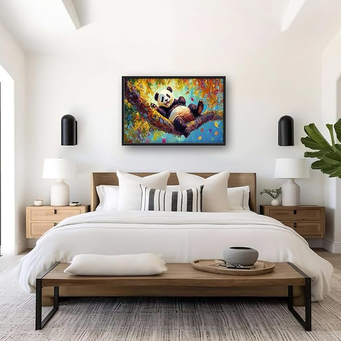 Panda Large Wall Art for Living Room Autumn Nature Tree Fall Decor Funny Animal Pictures Canvas Prints Extra Large Framed Artwork Oversized Painting for Modern Home Bedroom Kitchen 24"x36"