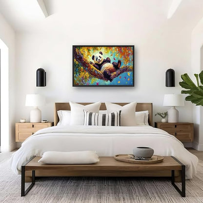 Panda Large Wall Art for Living Room Autumn Nature Tree Fall Decor Funny Animal Pictures Canvas Prints Extra Large Framed Artwork Oversized Painting for Modern Home Bedroom Kitchen 24"x36"