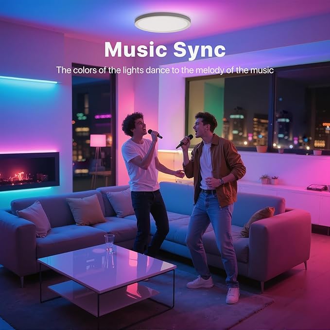 Smart LED Ceiling Light Flush Mount,12inch RGB Ceiling Light Fixture with Remote Control,Dimmable 3000K-6500K,Night Light 2000K,Memory Function,Compatible with Alexa,Google,Tuya
