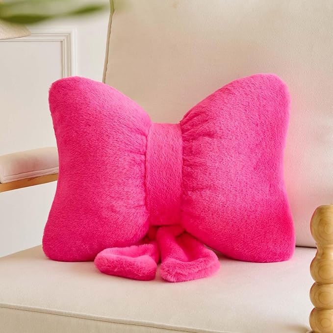 Lfsaaj Bowknot Pillow Hot Pink Cute Bow Decorative Throw Pillows 12" Aesthetic Home Decor Bow Cushions Butterfly Knot Plush Pillow for Bedroom Couch