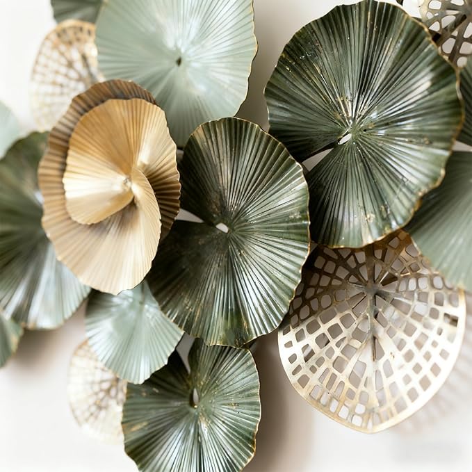 Axioglo Large Metal Wall Art Decor, 3D Abstract Lotus Leaf Design, Handcrafted Metal Wall Sculpture for Living Room, Bedroom & Entryway（51"）