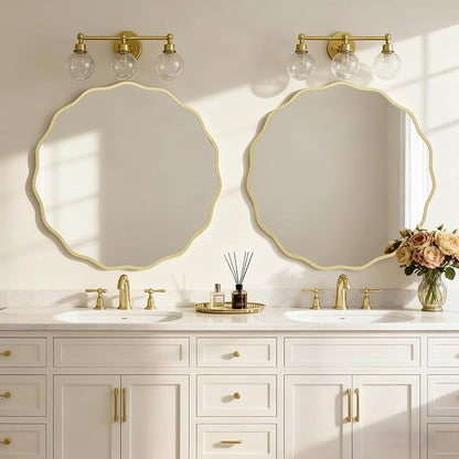 HOMECOOKIN 32" Wavy Round Wall Mirror, Gold Scalloped Circle Mirror Edge Round with Metal Frame, Modern Decorative Hanging/Leaning Mirrors for Bathroom, Hotels, Hallway, Entryway, Vanity, Office