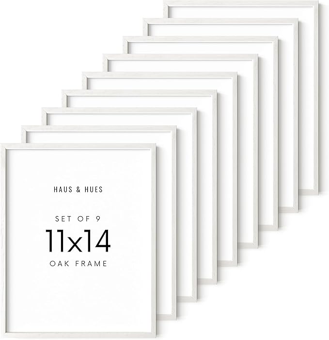 HAUS AND HUES White Oak Wood 11x14 Picture Frames - Set of 9, Modern Frames for Posters and Wall Art