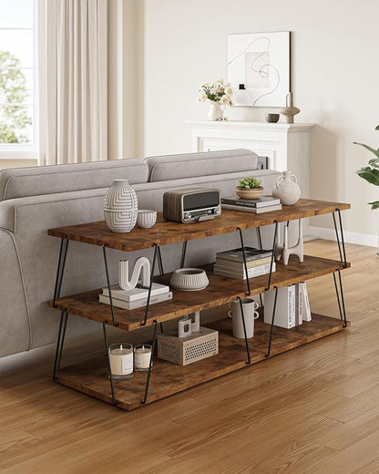 KJGKK Tv Stand for Tvs Up to 55 Inch, Tv Console Table with Open Storage Shelf, Media Entertainment Center for Living Room, Bedroom, Toolless, Rustic Brown