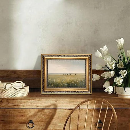 WZGZXU Vintage Gold Framed Wall Art Horse Canvas Art Wild Horses In Field Pictures Wall Decor Farmhouse Prints Country Paintings Landscape Artwork For Living Room Bedroom Gallery 8x10in
