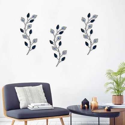 Cityelf 3 Set Crystal Leaf Wall Art Sculpture Iron Tree Leaves Branch Hanging Wall Décor Jeweled Bling Home Deor Acrylic Diamond Accent …