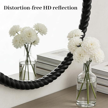 WallBeyond 30" Round Mirror with Rope-Design Frame, Large Circle Wall Mirror for Bathroom, Bedroom, Entryway & Living Room, Black
