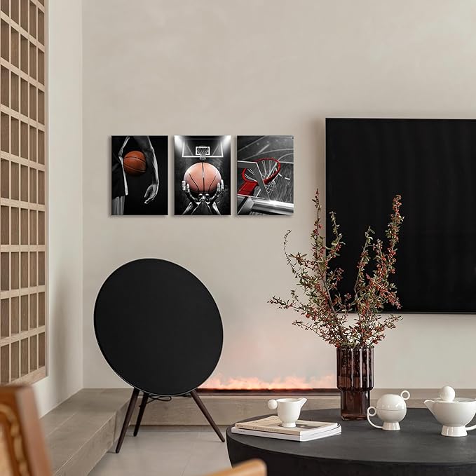 Canvas Framed Basketball Posters - Sports Room Decor For Men, Kids & Teenagers - Basketball Poster Set For Bedroom & Man Cave - Wall Decor