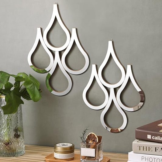 Weysat 2 Pieces Teardrop Wall Mirror Hanging Wall Mounted Decorative Accent Mirror for Home Living Room Bedroom Bathroom, 15.7 x 11 Inch(Silver)