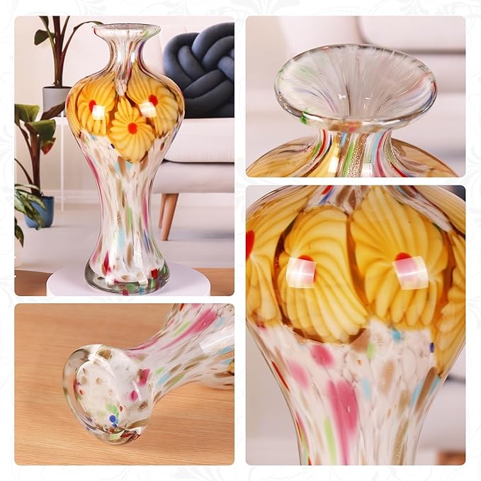 KAMMAK Colored Glass Vase, Beautiful Hand Blown Decorative Vase, Modern Art Vase for Flower Mantle Dining Table Centerpiece, Entryway Living Room Wedding Decoration, 8HPQSKQ024