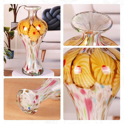 KAMMAK Colored Glass Vase, Beautiful Hand Blown Decorative Vase, Modern Art Vase for Flower Mantle Dining Table Centerpiece, Entryway Living Room Wedding Decoration, 8HPQSKQ024