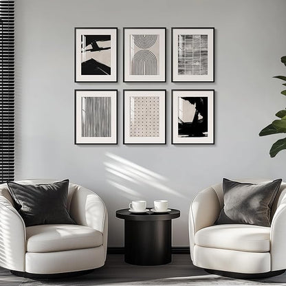 Framed Black and White Abstract Wall Art, 6 Pieces Modern Prints Paintings Artwork for Walls, Minimalist Abstract Pictures for Living Room Bedroom Dining Room Office Bathroom Wall Decor 11x14 Inch