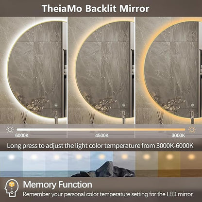 40" Round LED Bathroom Mirror, Wall Mounted Round Backlit Mirror LED Bathroom Vanity Mirror with Light Fog Free Circle Lighted Mirror with Shiny Gold Frame, Smart Light up Mirror 3-Color