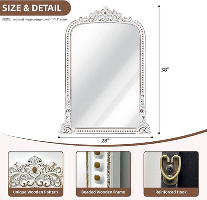 HOITUZYUS French Vintage Statement Wall Mirror: 38x28 Inch Baroque Arched Mirror - Ornate Antique Decorative Mirrors for Fireplace, Entryway, Bedroom, Bathroom - Home Decor for Living Room