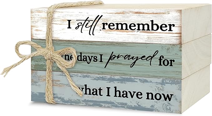 Decorative Books for Home Decor, Wood Book Stack for Table Decor, I Still Remember The Days I Prayed Decoration Books for Living Room Bookshelf Office, Farmhouse Stacked Books Decoration (L83)
