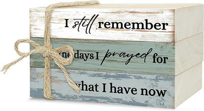 Decorative Books for Home Decor, Wood Book Stack for Table Decor, I Still Remember The Days I Prayed Decoration Books for Living Room Bookshelf Office, Farmhouse Stacked Books Decoration (L83)