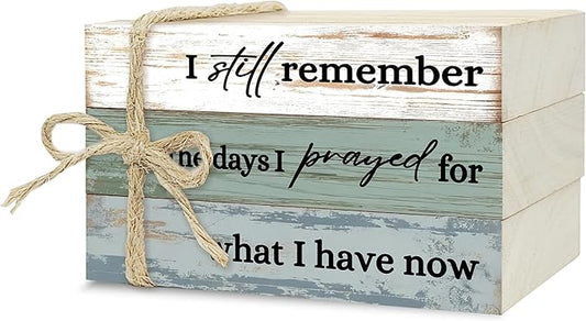 Decorative Books for Home Decor, Wood Book Stack for Table Decor, I Still Remember The Days I Prayed Decoration Books for Living Room Bookshelf Office, Farmhouse Stacked Books Decoration (L83)