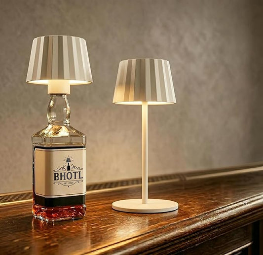 Modern 2-in-1 Table Lamp & Bottle Lamp, Pleated Metal Shade Touch Control Lamp | Adjustable Height, Warm Light & RGB, Stepless Dimming, Anti-Tip Design,Pleats,Beige