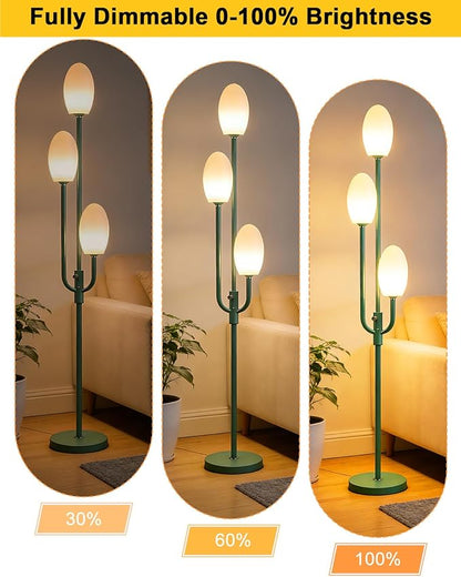 Lightdot 66IN Dimmable Floor Lamp 3-Lights Vintage Floor Lamps with Pebble Shade& Warm White Bulbs for Wedding Party Modern Standing Tall Lamp with 5Lbs Heavy Base for Living Room/Bedroom-Green