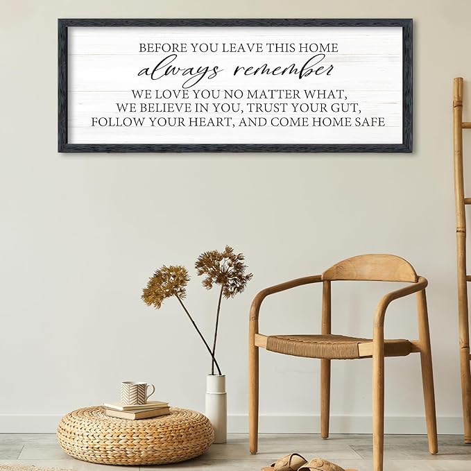 AuraPeak Before You Leave This Home Sign for We Love You Inspirational Quotes Laundry Room Living Room Wall Decor Family Entryway kitchen Wall Hanging Art (40"×15" Black)