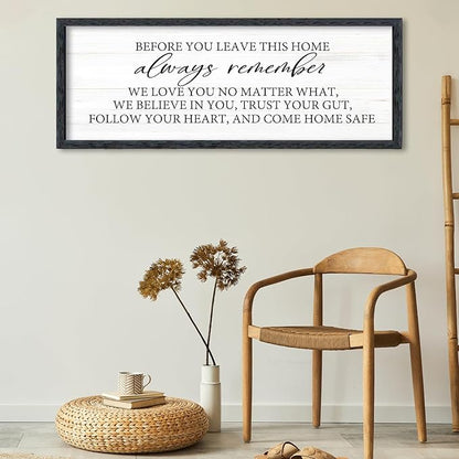 AuraPeak Before You Leave This Home Sign for We Love You Inspirational Quotes Laundry Room Living Room Wall Decor Family Entryway kitchen Wall Hanging Art (40"×15" Black)