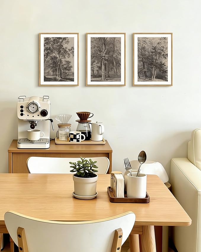 PHOPAGO Vintage Tree Framed Wall Art Retro Forest Wall Decor Nature Wilderness Sketch Paints Modern Bedroom Living Room Decor - 11x14in Natural Framed