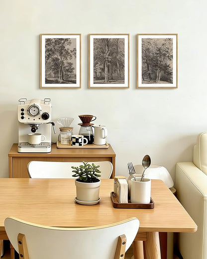 PHOPAGO Vintage Tree Framed Wall Art Retro Forest Wall Decor Nature Wilderness Sketch Paints Modern Bedroom Living Room Decor - 11x14in Natural Framed