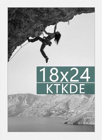 KTKDE 18x24 Poster Frame white Wooden with Polished Plexiglass, Studio Gallery Vertical & Horizontal Wall Hanging Large Picture Frame for Photos,Minimalist Style -Any style Best gift