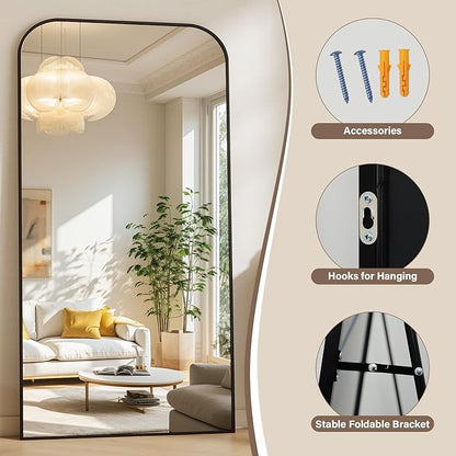 XRAMFY 40x86 Inch Floor Length Mirror with Stand, Full Length Standing Mirror for Bedroom, Full Body Tall Mirrors with Modern Aluminum Alloy Frame in Black, Home Decor