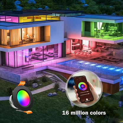 inShareplus 2 Inch Smart LED Recessed Lighting, 5W WiFi RGB Downlight, CCT 2700K-6500K Dimmable Color Changing Ceiling Light with LED Driver, Compatible with Alexa and Google Home, 120V, 6 Pack, Black