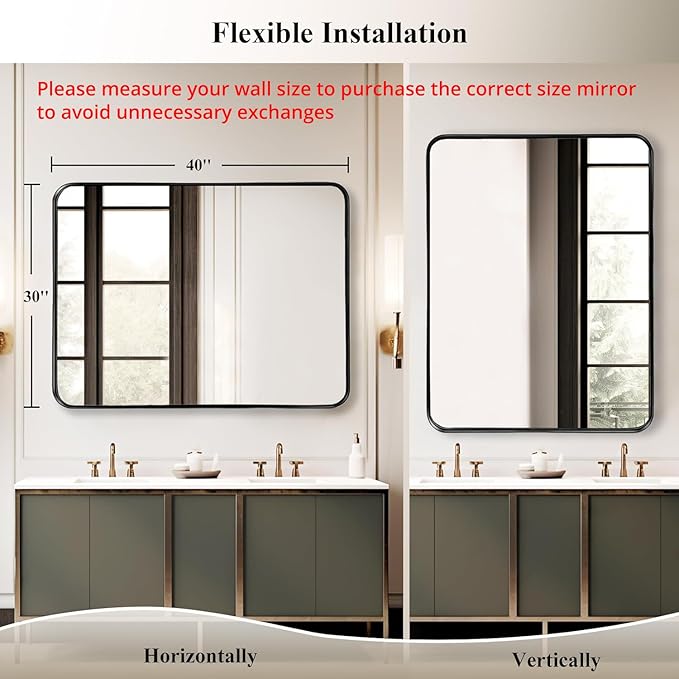 Fabuday Large Black Bathroom Mirror 40x30 Inch - Rectangular Framed Mirrors for Wall, Black Metal Mirror Wall Mounted for Bathroom, Farmhouse, Living Room, Hangs Vertically or Horizontally