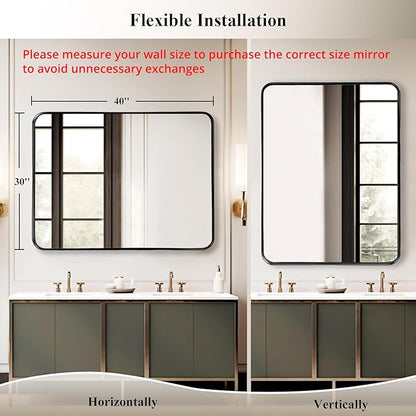 Fabuday Large Black Bathroom Mirror 40x30 Inch - Rectangular Framed Mirrors for Wall, Black Metal Mirror Wall Mounted for Bathroom, Farmhouse, Living Room, Hangs Vertically or Horizontally