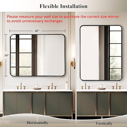 Fabuday Large Black Bathroom Mirror 40x30 Inch - Rectangular Framed Mirrors for Wall, Black Metal Mirror Wall Mounted for Bathroom, Farmhouse, Living Room, Hangs Vertically or Horizontally