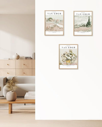 HesenDot Unframed Vintage Van Gogh Exhibition Posters Set of 3, French Country Landscape Floral Wall Art, Minimalist Chic Canvas Prints, Farmhouse Home Decor for Bedroom Living Room Study Office