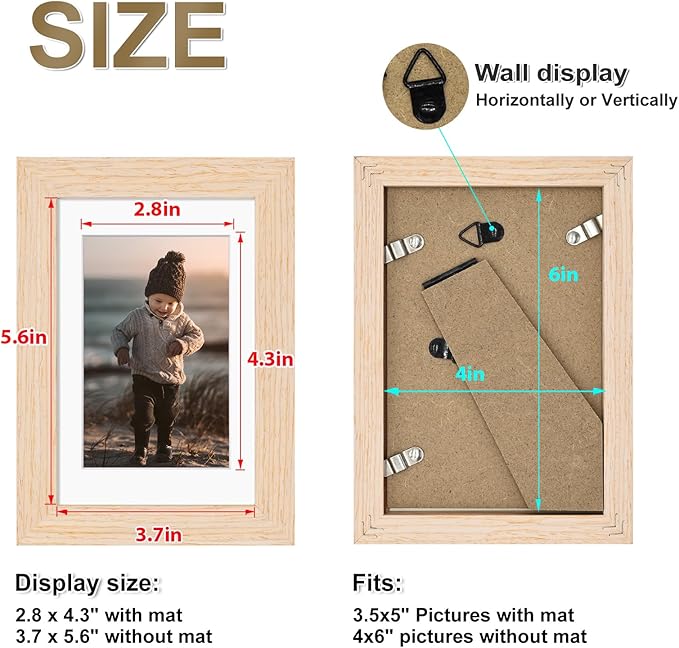 KINLINK 4x6 Frame White Oak, Solid Wood 4 x 6 Picture Frame with Acrylic Plexiglass for 3.5x5 with Mat, Tabletop and Wall Display Photo Frames 4x6 White Oak, 4 Pack