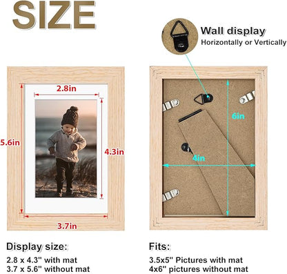 KINLINK 4x6 Frame White Oak, Solid Wood 4 x 6 Picture Frame with Acrylic Plexiglass for 3.5x5 with Mat, Tabletop and Wall Display Photo Frames 4x6 White Oak, 4 Pack