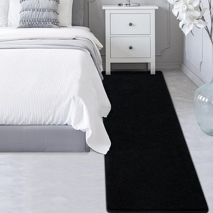 Gifeas Ultra Soft Modern Runner Rug for Hallway Bedroom, 2x6 Feet Black Thickened Memory Foam Indoor Solid Minimalist Carpets, Non-Slip Comfy Area Rug for Boys Girls Living Room Nursery Home Decor