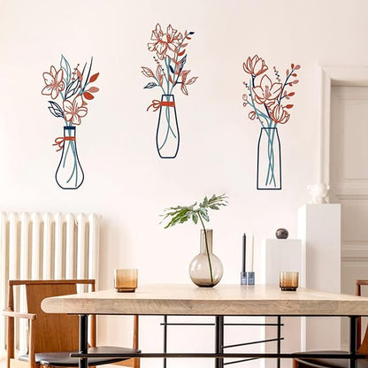 Zzbakress 3 Pcs Metal Flowers Wall Arts Rustic Farmhouse Decor Bathroom Wall Decor Metal Wall Decor for Living-room Dining-Room Kitchen Minimalist Decor Housewarming Gifts (Blue Orange)