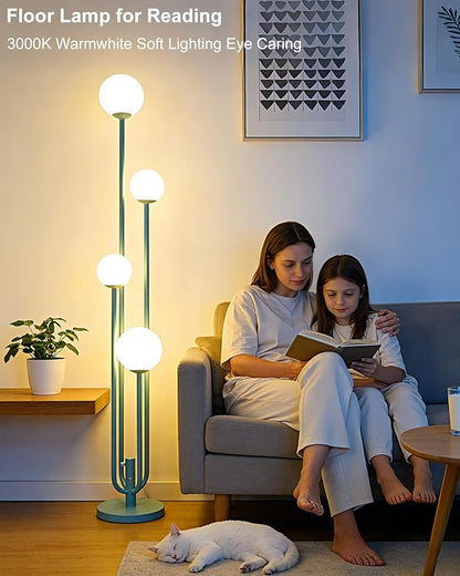 Lightdot Green Globe Floor Lamp 4-Lights Dimmable Floor Lamps with 3000K Bulbs Included Unique Modern Standing Tall Lamp with 5Lbs Heavy Base for Living Room/Bedroom