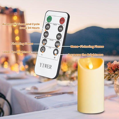 YIWER Flameless Plastic LED Candles,Pack of 2 Battery Operated Flickering Candle with Remote Control and Timer Electric Fake Light D3 H6 Ivory Pillar