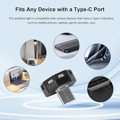 Mini USB Type C LED Light, 8 Color RGB Interior Atmosphere Lighting for Phone, Laptop, Keyboard, Night Lamp, Decoration Brightness Direction Adjustable(Quantity: 2)