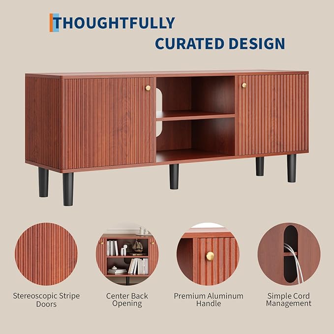 TV Stand for Living Room, Modern Entertainment Center Up to 65" TV,Television Console Table with Storage Cabinets,Walnut