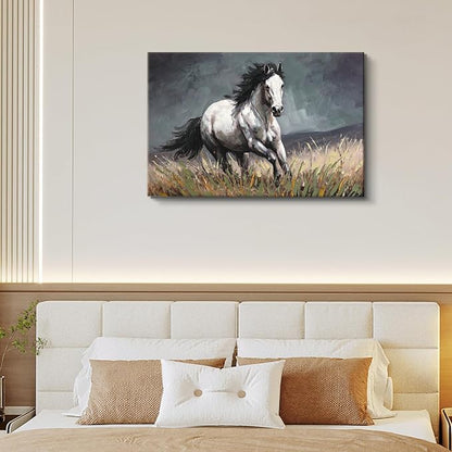 DRLWGTY Dynamic Horse Canvas Wall Art,Galloping Horses with Hand-Painted Detail Highlights Modern Painting for Living Room,Ready to Hang