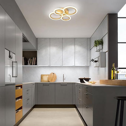Modern LED Flush Mount Ceiling Light, 4 Rings Gold Close to Ceiling Light Fixtures, Kitchen Lighting Fixture Lamp for Bedroom, Living Room, Laundry Room, 4000K Not Dimmable