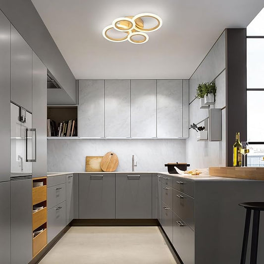 Modern LED Flush Mount Ceiling Light, 4 Rings Gold Close to Ceiling Light Fixtures, Kitchen Lighting Fixture Lamp for Bedroom, Living Room, Laundry Room, 4000K Not Dimmable