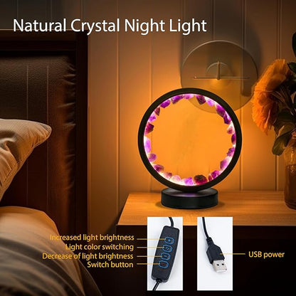 Runyangshi Amethyst Night Lamp 8.6" Natural Healing Crystal Bedside Lamp USB Port 3 Colours Dimming Mode Bedroom Lamp Suitable Night Light for Living Room Bedroom Office Home Decor Ideal Gift