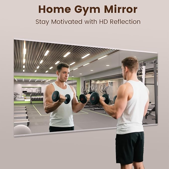 LOAAO Gym Mirror, 48"x28"-3 PCS Mirror for Gym, Flexible Combination, Tempered Glass, Gym Wall Mirror for Home Gym, Dance Studio, Yoga Room, Garage Gym, Workout Room